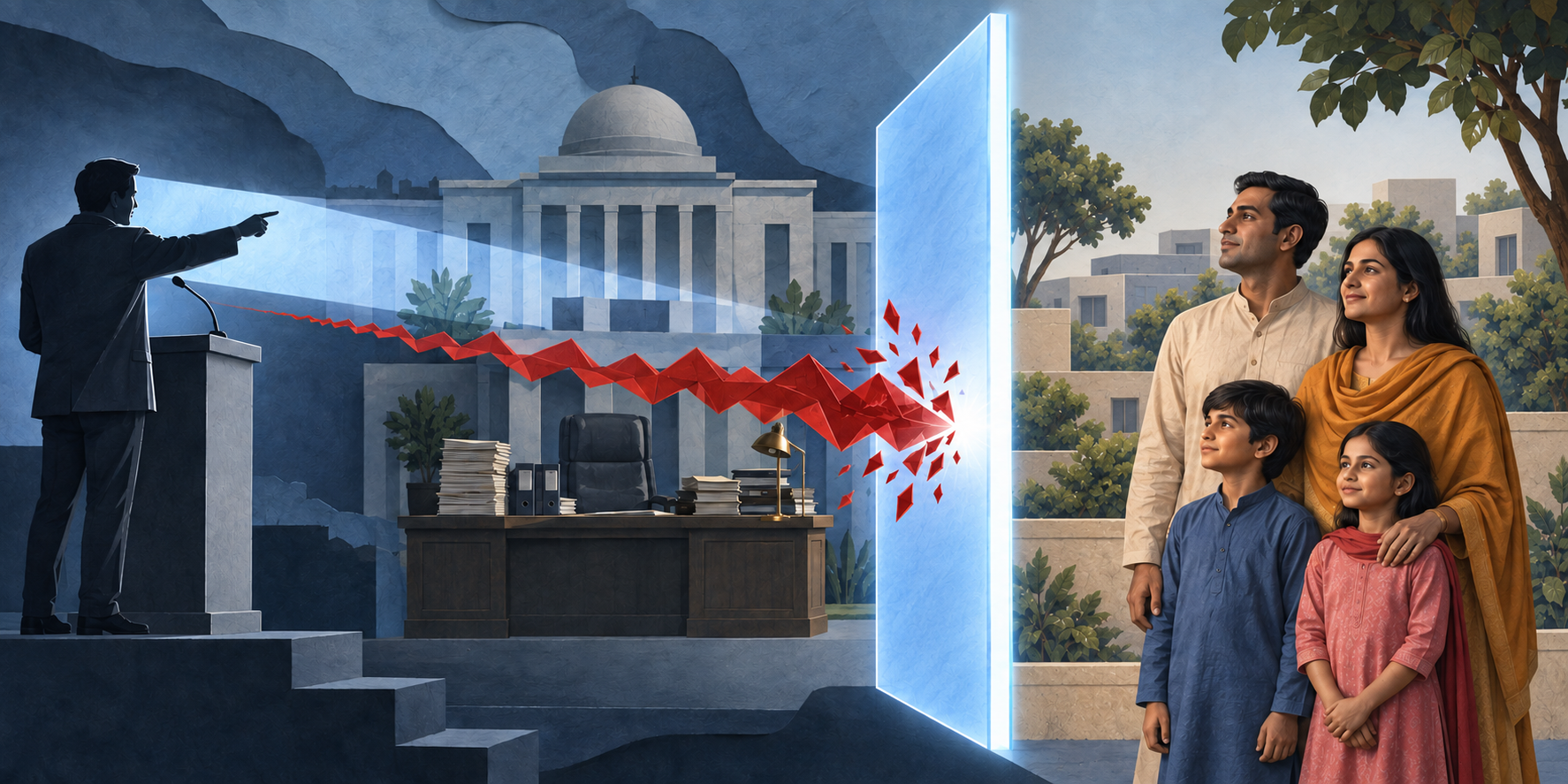An editorial illustration separates criticism aimed at a government office from hostility directed toward a Hindu civilian family.