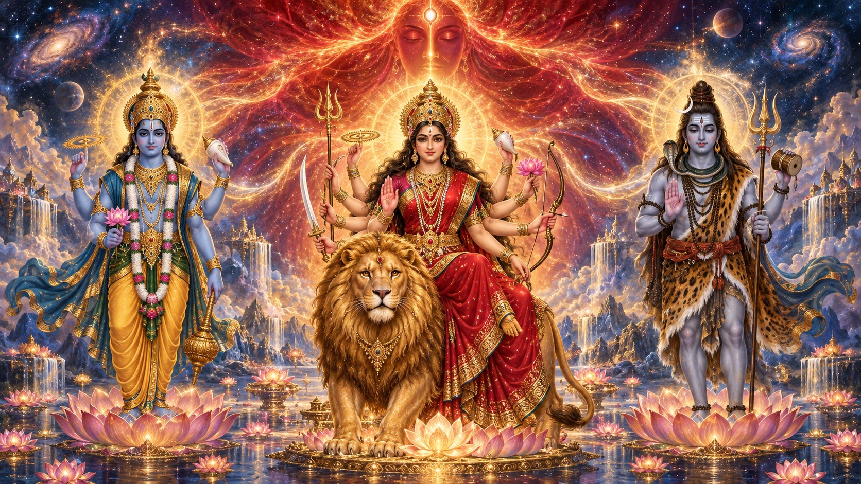 Adi Shakti, Durga, Vishnu and Shiva in Shakta Cosmology